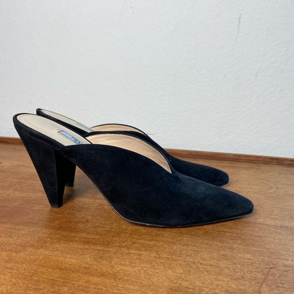 Prada Black Suede Mules Size 39 - Picture 5 of 14